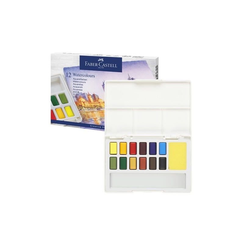 Material Bellas Artes – pintura-y-dibujo - Estuche acuarelas Faber-Castell, 12 pastillas | totenart.com