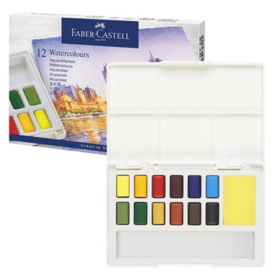Material Bellas Artes – pintura-y-dibujo - Estuche acuarelas Faber-Castell, 12 pastillas | totenart.com