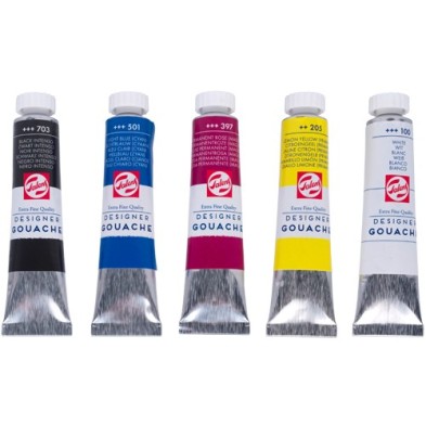 Caja Gouache extrafino Talens 5 Tarros de 50ml + guia de mezclas