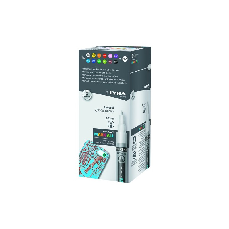 Material Bellas Artes – Pintura - Estuche Surtido 12 Rotuladores Permanentes Lyra Mark All (0,7 mm.) | totenart.com