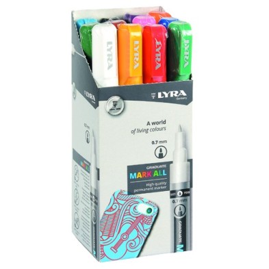 Material Bellas Artes – Pintura - Estuche Surtido 12 Rotuladores Permanentes Lyra Mark All (0,7 mm.) | totenart.com