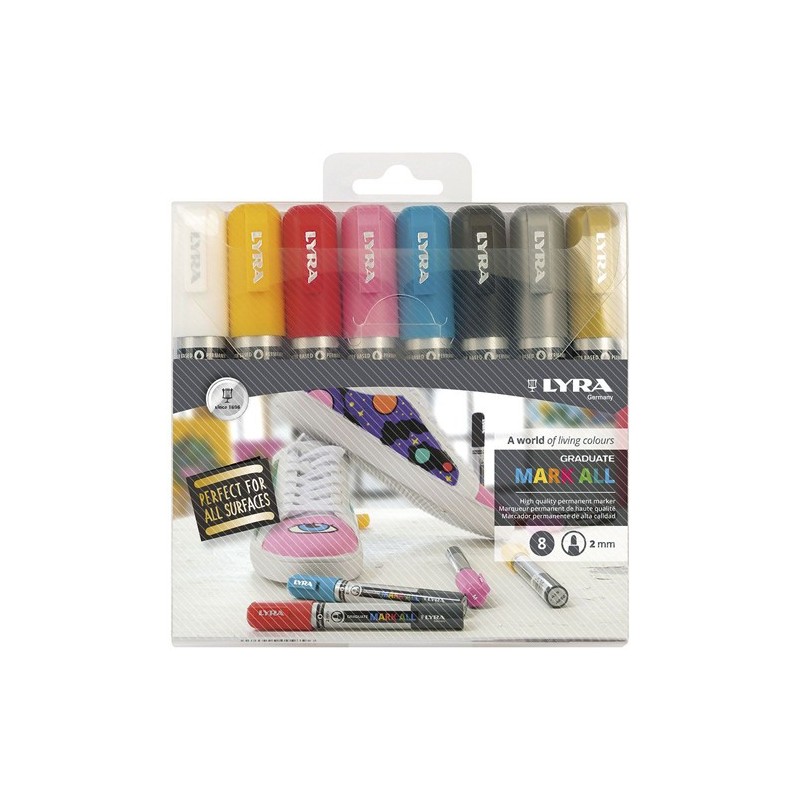Material Bellas Artes – Pintura - Estuche Surtido 8 Rotuladores Permanentes Lyra Mark All (2 mm.) | totenart.com