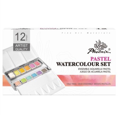 Material Bellas Artes - Pintura - Caja acuarelas de metal Phoenix, 12 1/2 godets, colores pastel | totenart.com
