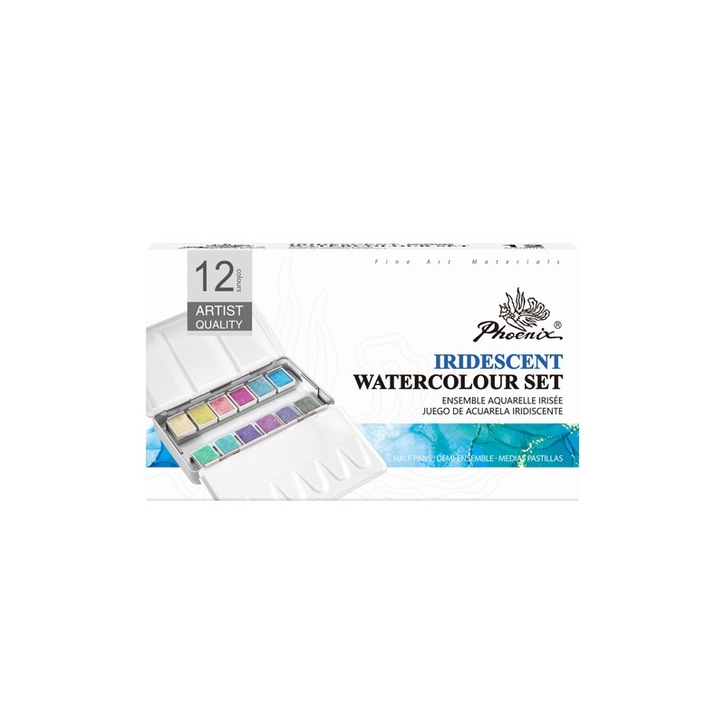 Material Bellas Artes - Pintura - Caja acuarelas de metal Phoenix, 12 1/2 godets, colores iridiscentes | totenart.com