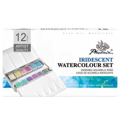 Material Bellas Artes - Pintura - Caja acuarelas de metal Phoenix, 12 1/2 godets, colores iridiscentes | totenart.com