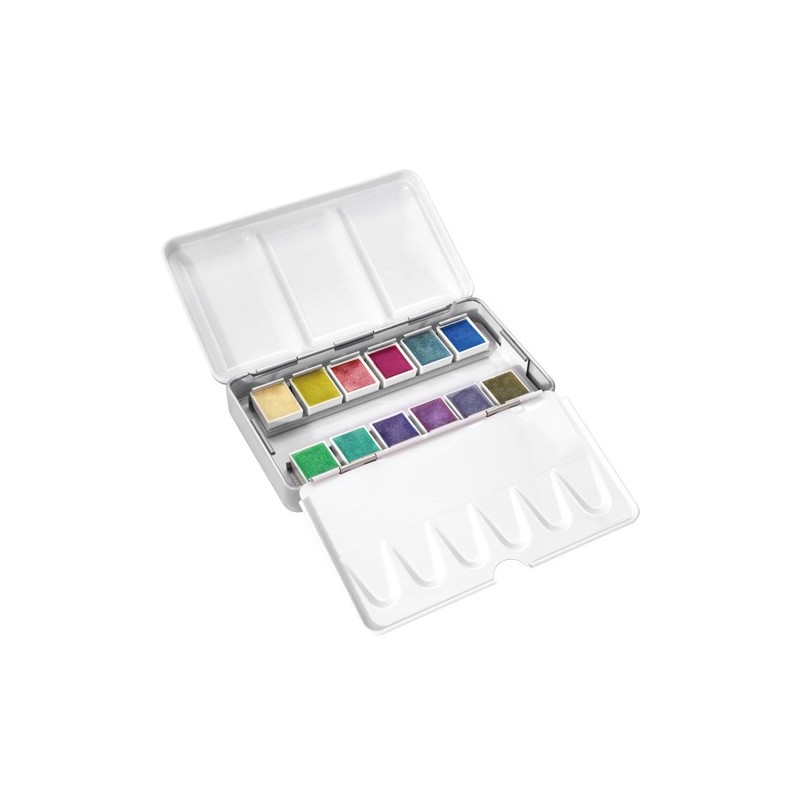 Material Bellas Artes - Pintura - Caja acuarelas de metal Phoenix, 12 1/2 godets, colores iridiscentes | totenart.com