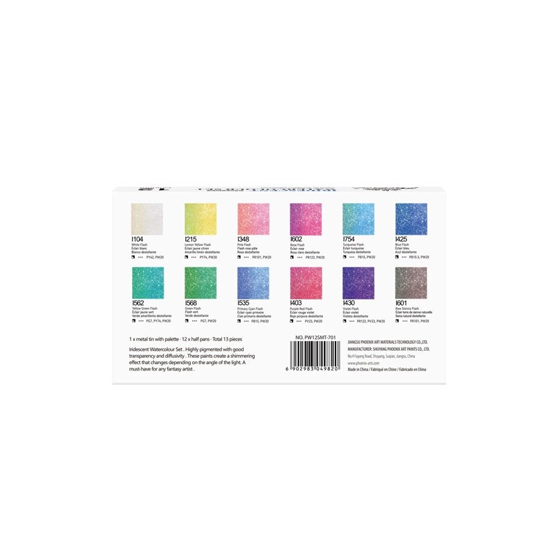 Material Bellas Artes - Pintura - Caja acuarelas de metal Phoenix, 12 1/2 godets, colores iridiscentes | totenart.com