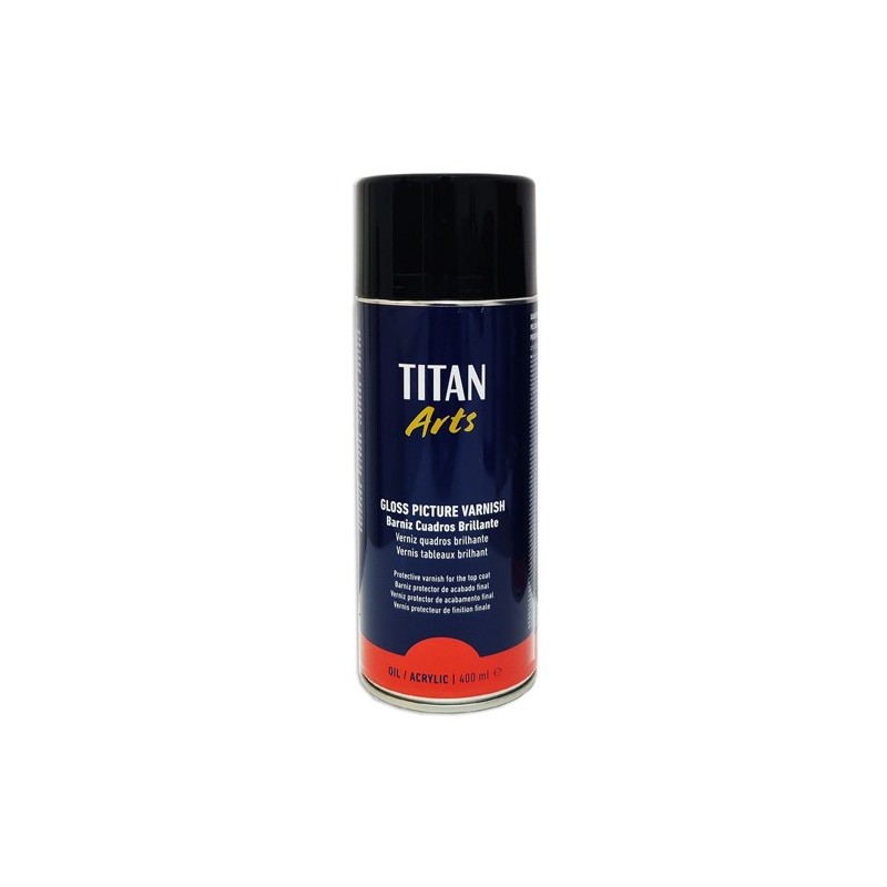 Material Bellas Artes – pintura- Barniz brillante Titan en spray para cuadros (400 ml) | totenart.com