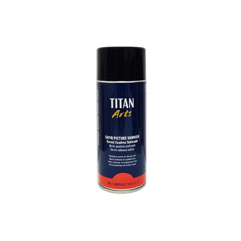 Material Bellas Artes – pintura- Barniz satinado Titan en spray para cuadros (400 ml) | totenart.com