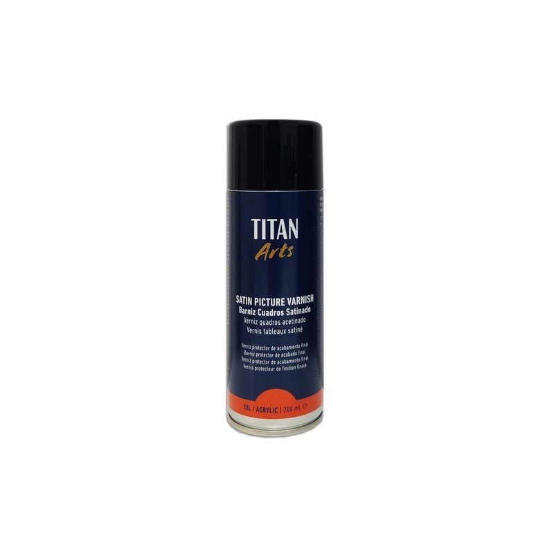 Material Bellas Artes – pintura- Barniz satinado Titan en spray para cuadros (200 ml) | totenart.com