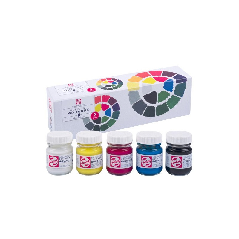 Caja Gouache extrafino Talens 5 Tarros de 50ml + guia de mezclas