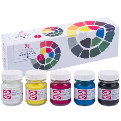 Caja Gouache extrafino Talens 5 Tarros de 50ml + guia de mezclas