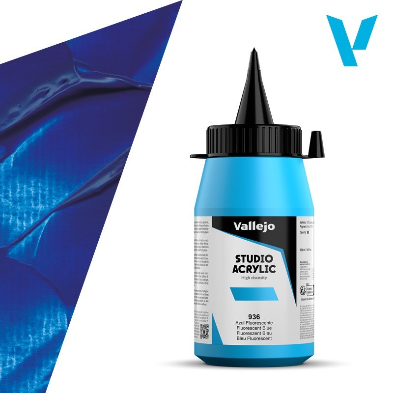 Material Bellas Artes - Pintura - Acrílico Vallejo Studio n. 936 color azul fluorescente (500 ml) | totenart.com