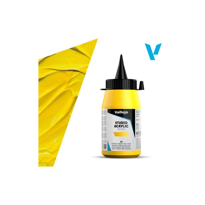 Material Bellas Artes - Pintura - Acrílico Vallejo Studio n. 43 color amarillo cadmio claro (tono) (500 ml) | totenart.com