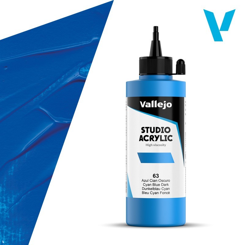 Material Bellas Artes - Pintura - Acrílico Vallejo Studio n. 63 color azul cian oscuro (200 ml) | totenart.com