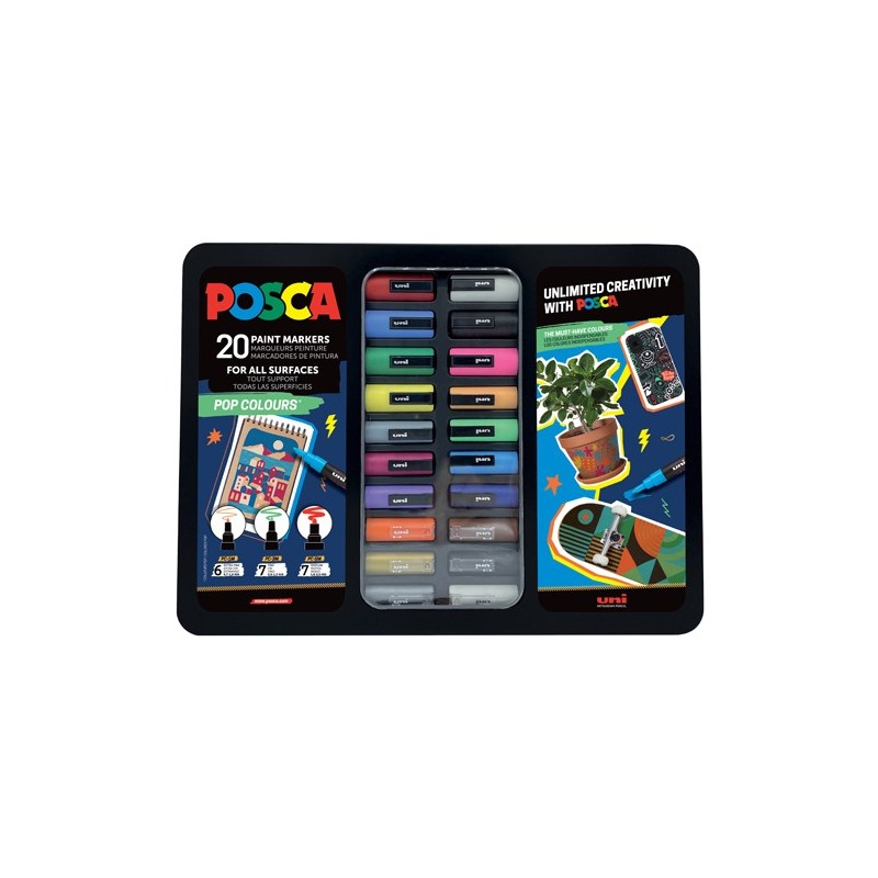 Material Bellas Artes - Pintura - Estuche de metal Pop Colours 20 rotuladores Posca | totenart.com