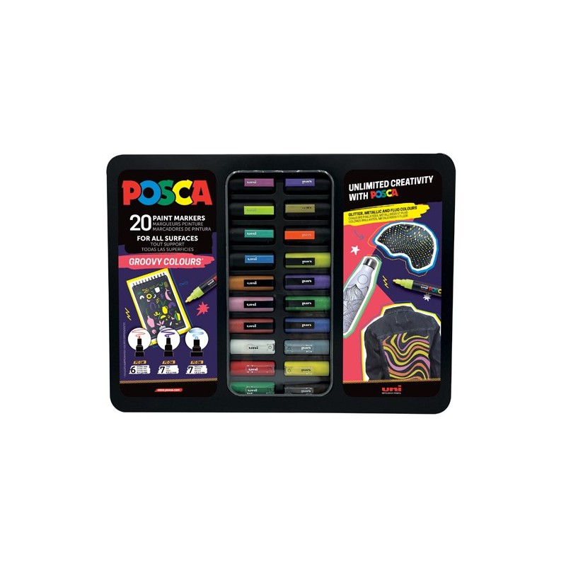 Material Bellas Artes - Pintura - Estuche de metal Groovy Colours 20 rotuladores Posca | totenart.com