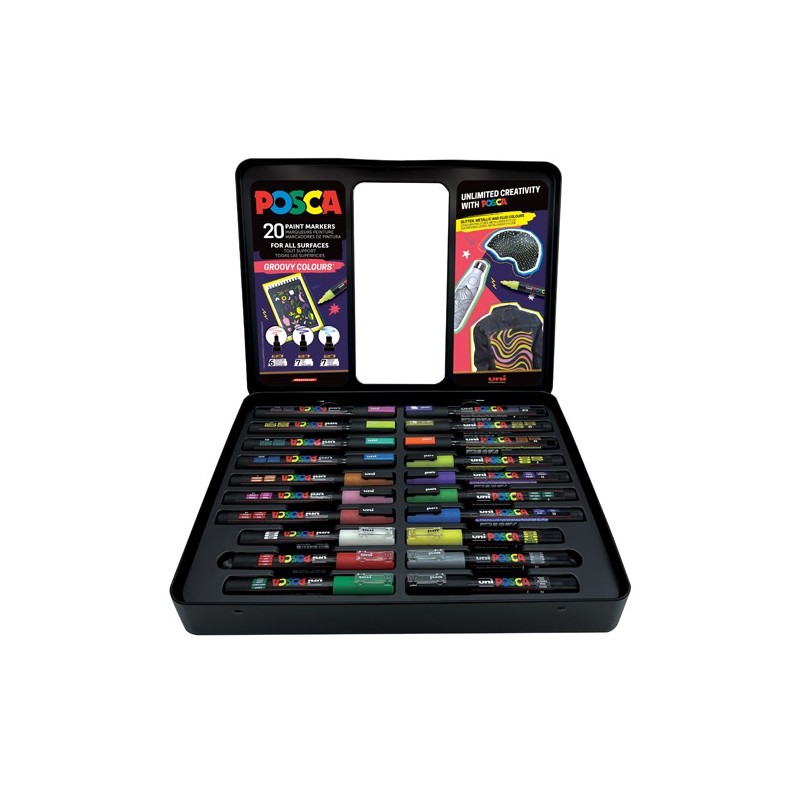 Material Bellas Artes - Pintura - Estuche de metal Groovy Colours 20 rotuladores Posca | totenart.com