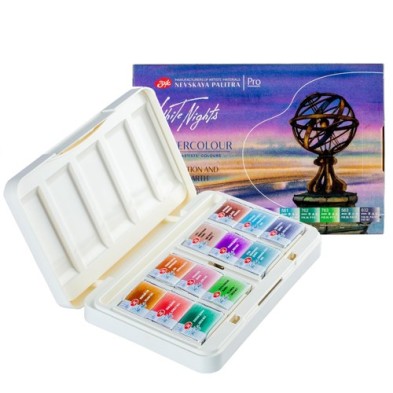 Material Bellas Artes - Pintura - Set acuarela 12 godets \"Granulation and Earth\", estuche de plástico, White Nights | totenart