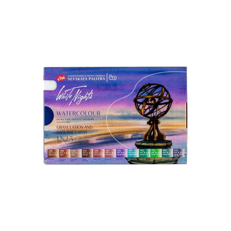 Material Bellas Artes - Pintura - Set acuarela 12 godets \"Granulation and Earth\", estuche de plástico, White Nights | totenart