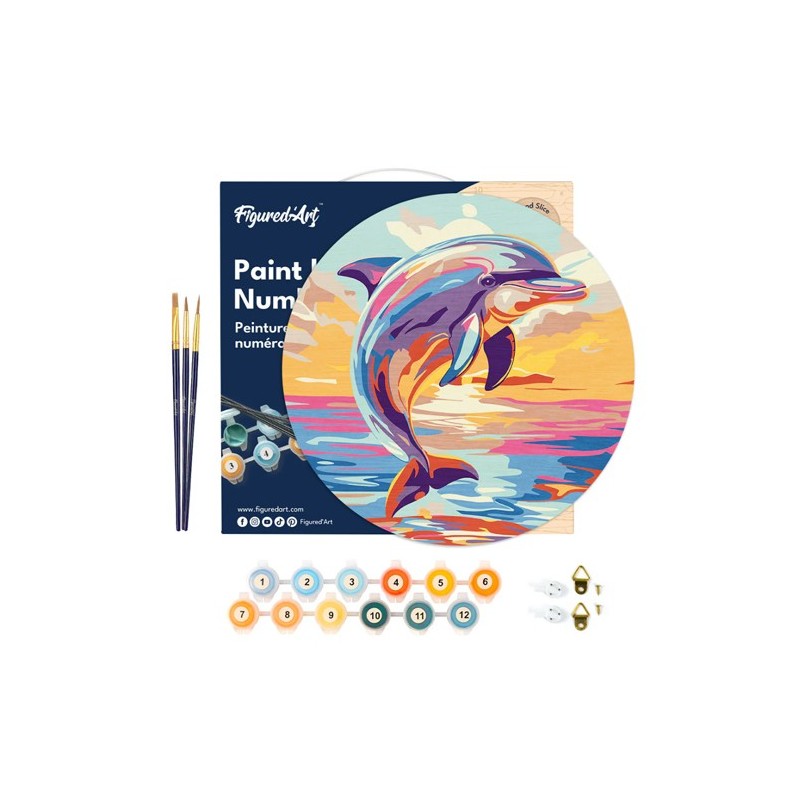 Material Bellas Artes - Pintura - Pintar por números kit en Madera Redondo \"Delfín\", 30 cm de diámetro, Figured\'Art | totenar