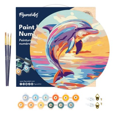 Material Bellas Artes - Pintura - Pintar por números kit en Madera Redondo \"Delfín\", 30 cm de diámetro, Figured\'Art | totenar