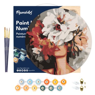 Material Bellas Artes - Pintura - Pintar por números kit en Madera Redondo \"Belleza Detrás de las Flores\", 30 cm de diámetro, 