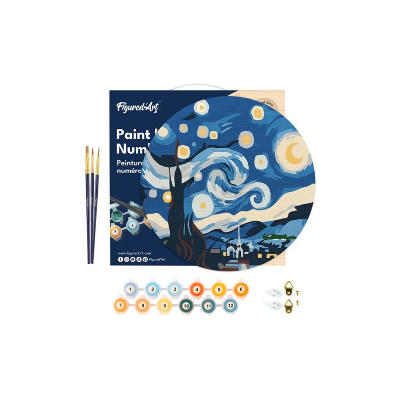 Material Bellas Artes - Pintura - Pintar por números kit en Madera Redondo \"Noche estrellada\", 30 cm de diámetro, Figured\'Art