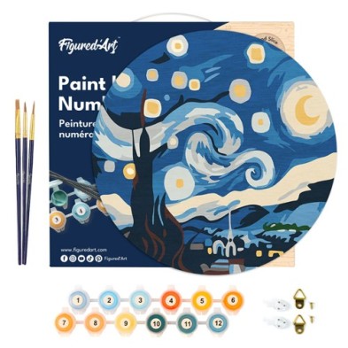 Material Bellas Artes - Pintura - Pintar por números kit en Madera Redondo \"Noche estrellada\", 30 cm de diámetro, Figured\'Art