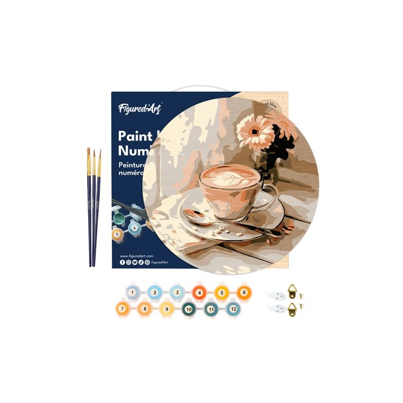 Material Bellas Artes - Pintura - Pintar por números kit en Madera Redondo \"Café de la mañana\", 30 cm de diámetro, Figured\'Ar