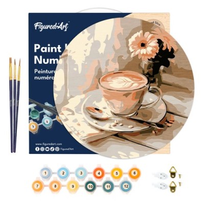 Material Bellas Artes - Pintura - Pintar por números kit en Madera Redondo \"Café de la mañana\", 30 cm de diámetro, Figured\'Ar