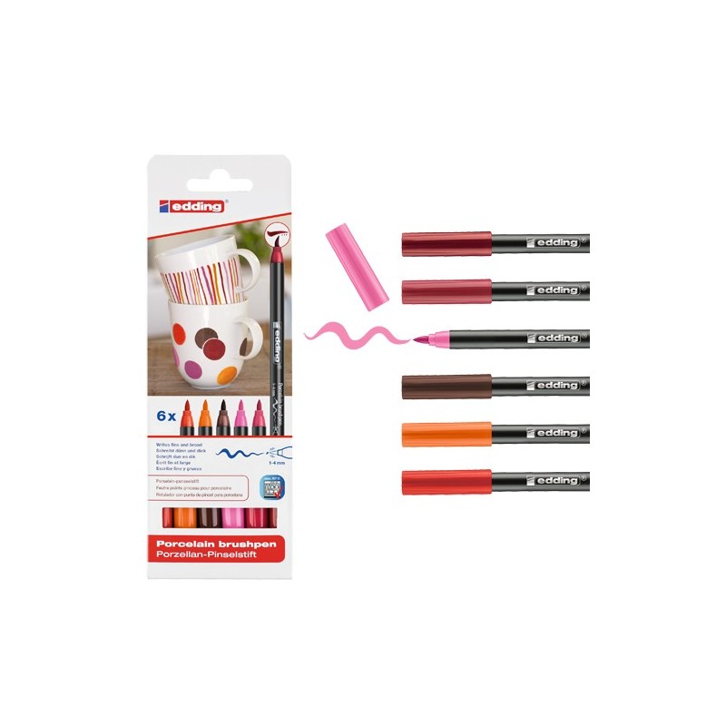Material Bellas Artes - Pintura - Estuche con 6 rotuladores Edding 4200 para porcelana en colores cálidos | totenart.com