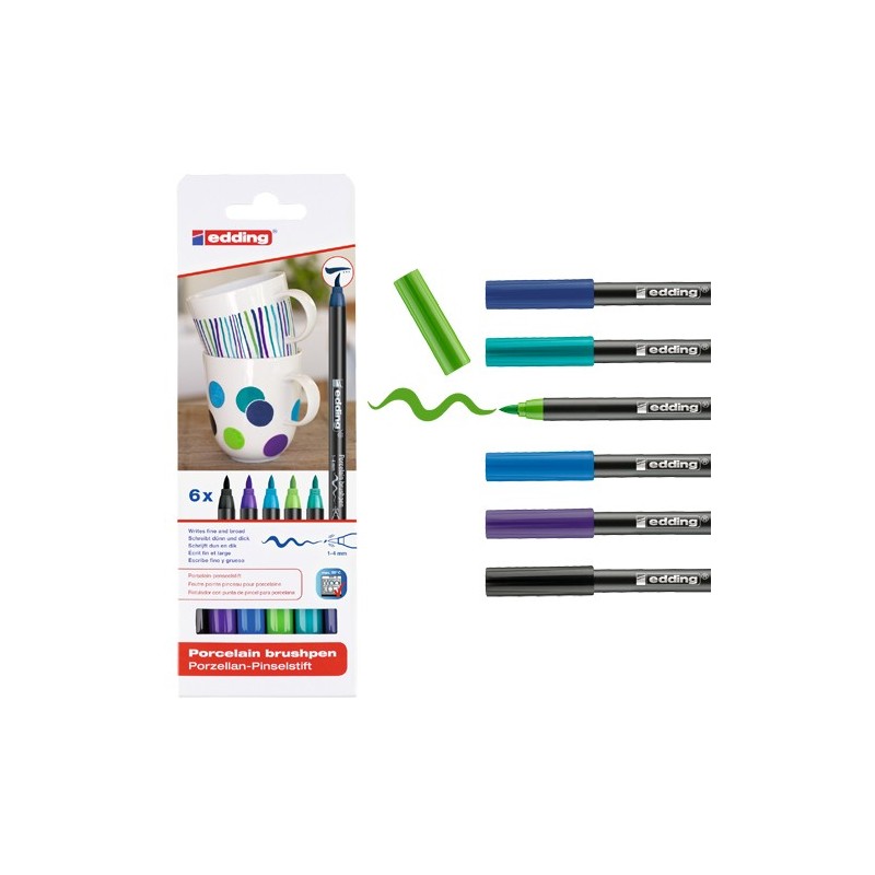 Material Bellas Artes - Pintura - Estuche con 6 rotuladores Edding 4200 para porcelana en colores fríos | totenart.com
