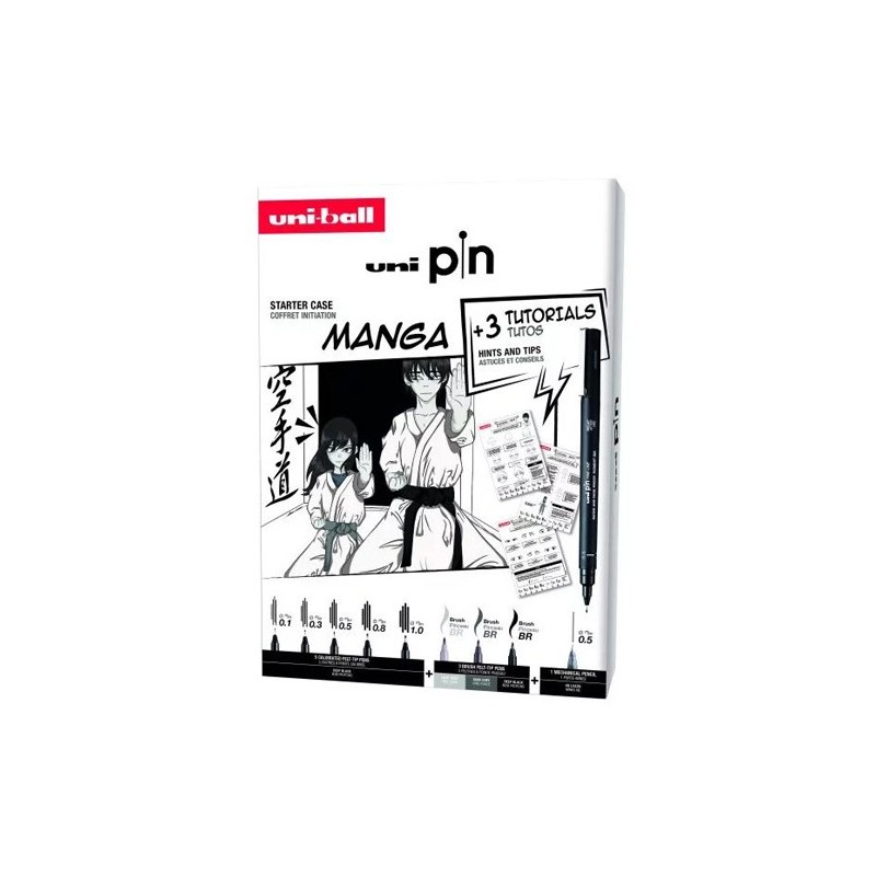 Material Bellas Artes - Pintura - Kit de iniciación al Manga, 8 rotuladores Uni Pin + portaminas y tutoriales, Uni-Ball    | tot