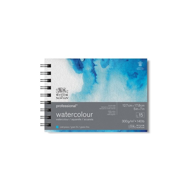 Material Bellas Artes – pintura-y-dibujo - Bloc acuarela con anillas, 15 h, grano fino, 300 g, 12,7 x 17,8 cm, Winsor&Newton | t