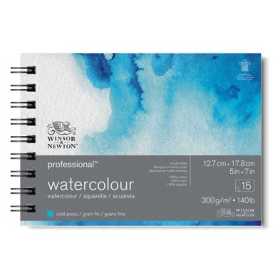 Material Bellas Artes – pintura-y-dibujo - Bloc acuarela con anillas, 15 h, grano fino, 300 g, 12,7 x 17,8 cm, Winsor&Newton | t