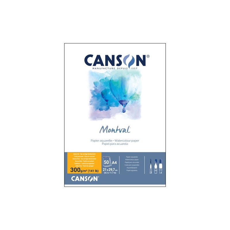 Material Bellas Artes – pintura-y-dibujo - Acuarela Canson Montval 300 gr, 21x29.7 (A4), G. Fino, Block 50 h. | totenart.com