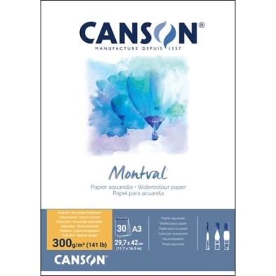 Material Bellas Artes – pintura-y-dibujo - Acuarela Canson Montval 300 gr, 29.7x42 (A3), G. Fino, Block 30 h. | totenart.com