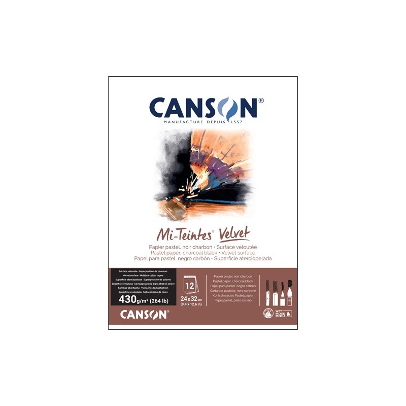 Material Bellas Artes – pintura-y-dibujo - Bloc Canson Mi-Teintes Velvet, negro, 12h 430g 24x32cm, encolado | totenart.com