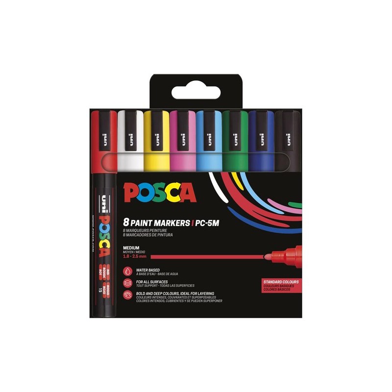 Material Bellas Artes - Pintura - Estuche de Rotuladores PC-5 M Posca, 8 colores | totenart.com