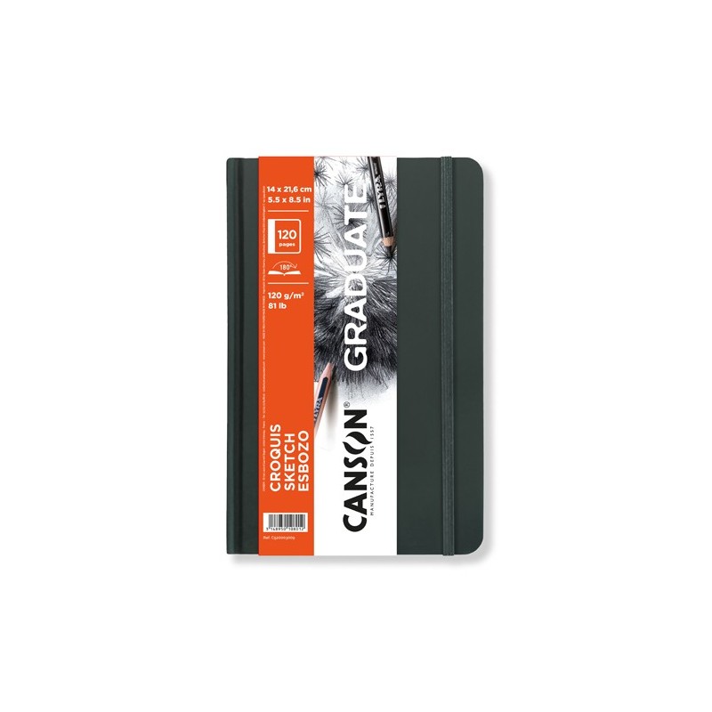 Material Bellas Artes – pintura-y-dibujo - Bloc Canson Graduate Croquis Esbozo (Tapa Dura Gris Oscuro), 60h., 120 gr., 14x21,6 c