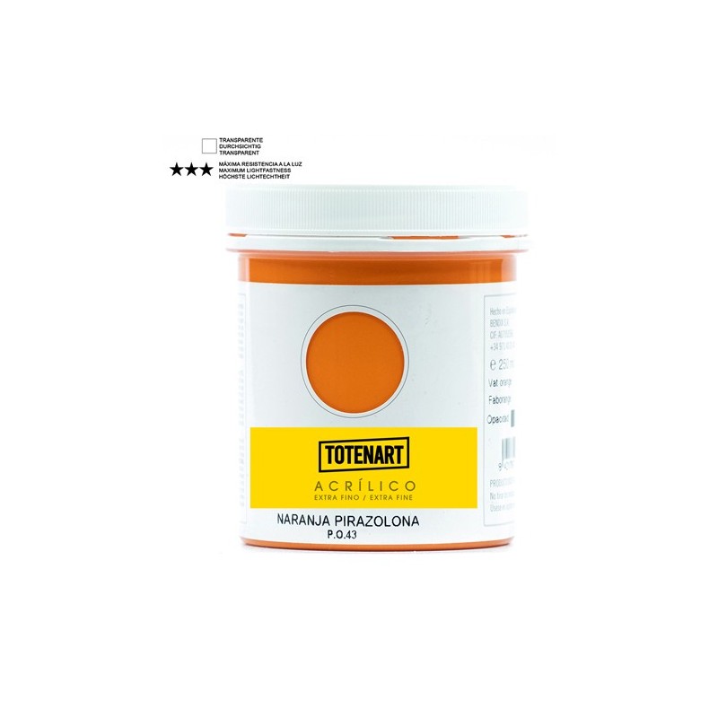 Material Bellas Artes – Pintura - Pintura acrílica Naranja Pirazolona 250 ml. totenart | totenart.com