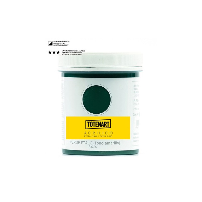 Material Bellas Artes – Pintura - Pintura acrílica Verde Ftalo Tono Amarillo 250 ml. totenart | totenart.com