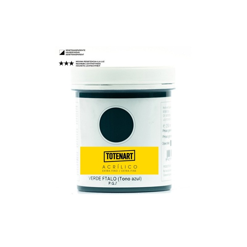 Material Bellas Artes – Pintura - Pintura acrílica Verde Ftalo Tono Azul 250 ml. totenart | totenart.com