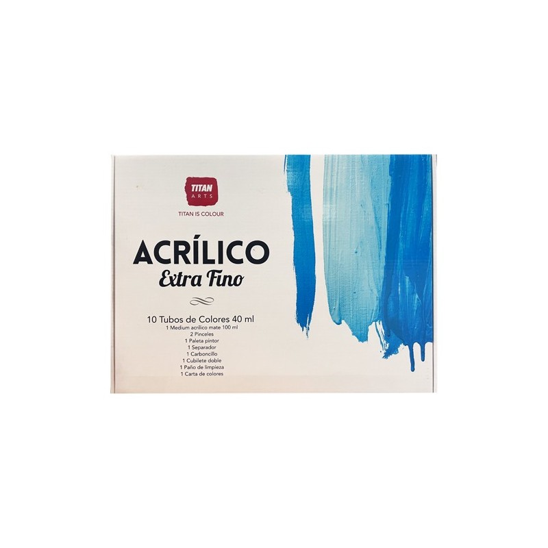 Material Bellas Artes-Pintura-Acrilico Titan Extrafino, caja madera, 10 colores 