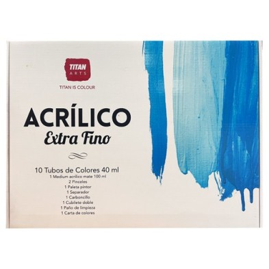 Material Bellas Artes-Pintura-Acrilico Titan Extrafino, caja madera, 10 colores 