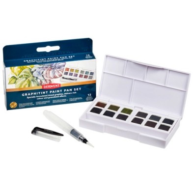 Material Bellas Artes - Pintura - Estuche Graphitint Paint 12 medios godets, grafito con pigmentos acuarelables, Derwent | toten