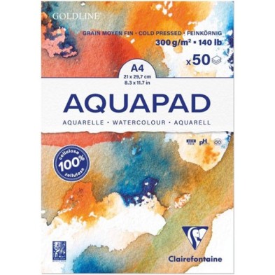 Material Bellas Artes – pintura-y-dibujo - Bloc Acuarela encolado Aquapad A4 50h Grano fino 300g Clairefontaine | totenart.com