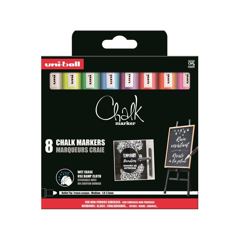 Material Bellas Artes - Pintura - Estuche Chalk Marker 8 rotuladores colores Tiza Líquida, 1.8-2.5 mm, Uni-Ball | totenart.com