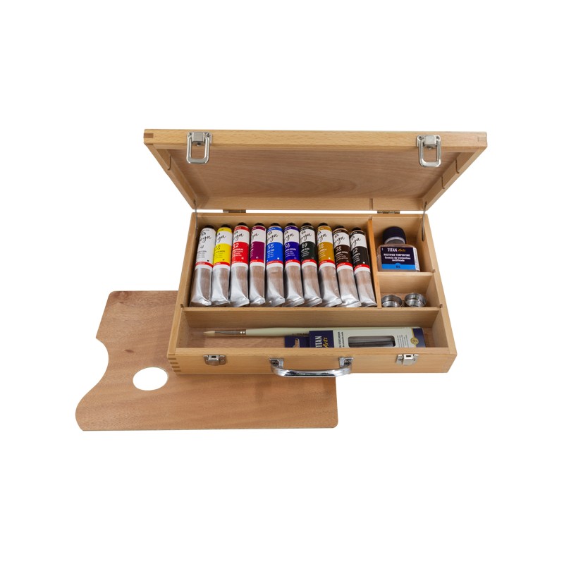 Material Bellas Artes - Pintura - Caja de madera con 10 colores óleo Titan Goya (60 ml) | totenart.com